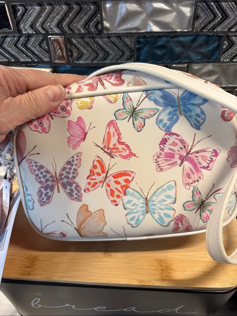 Betsey Johnson White Butterfly Print Cosmetic Trio Bag Set